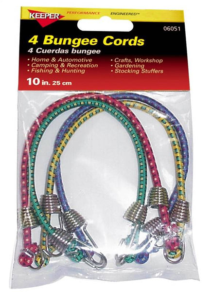 KEEPER 06051 Bungee Cord, 10 in L, Rubber, Hook End