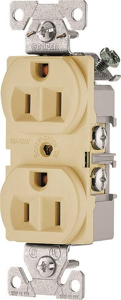 EATON BR15V-SP Duplex Receptacle, 2 -Pole, 15 A, 125 V, Back, Side Wiring, NEMA: 5-15R, Ivory