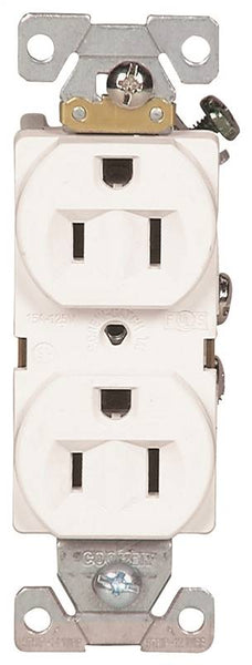 Eaton Wiring Devices BR15W Duplex Receptacle, 2 -Pole, 15 A, 125 V, Back, Side Wiring, NEMA: 5-15R, White