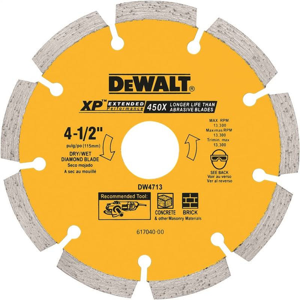 DeWALT DW4713T Circular Saw Blade, 4-1/2 in Dia, 5/8 in Arbor, Diamond Cutting Edge, Applicable Materials: Masonry