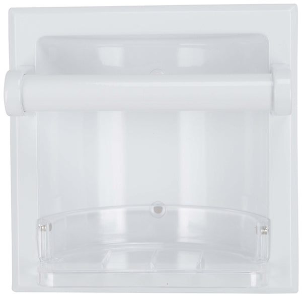 Boston Harbor L770H-51-07 Soap Holder and Grab Bar, Recessed Mounting, Plastic Roller/Zinc, White