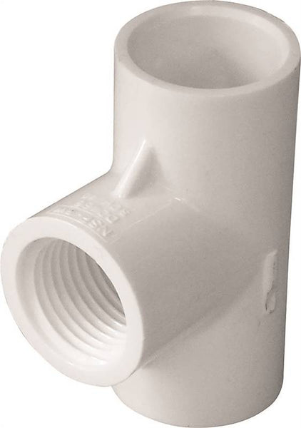 LASCO 402005BC Pipe Tee, 1/2 in, Slip x FPT, PVC, White, SCH 40 Schedule, 600 psi Pressure