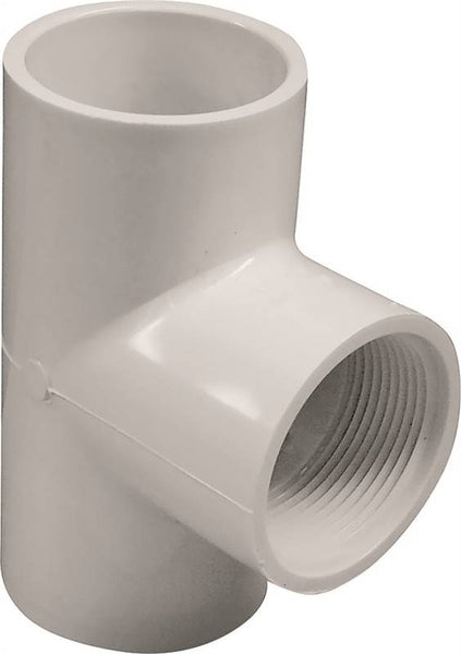 LASCO 402015BC Pipe Tee, 1-1/2 in, Slip x FPT, PVC, White, SCH 40 Schedule