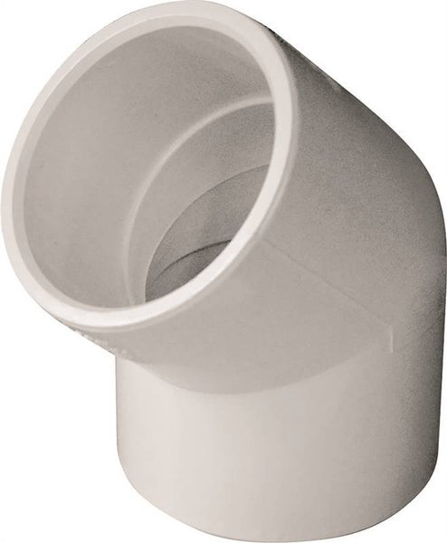 LASCO 417015BC Pipe Elbow, 1-1/2 in, Slip, 45 deg Angle, PVC, White, SCH 40 Schedule, 330 psi Pressure