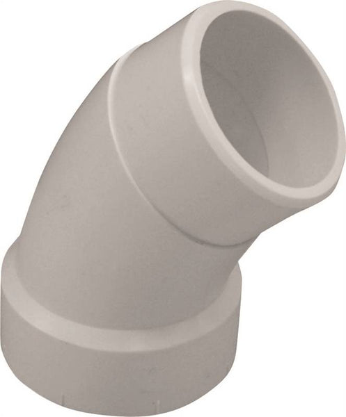 CANPLAS 192402 Sanitary Street Pipe Elbow, 2 in, Spigot x Hub, 45 deg Angle, PVC, White