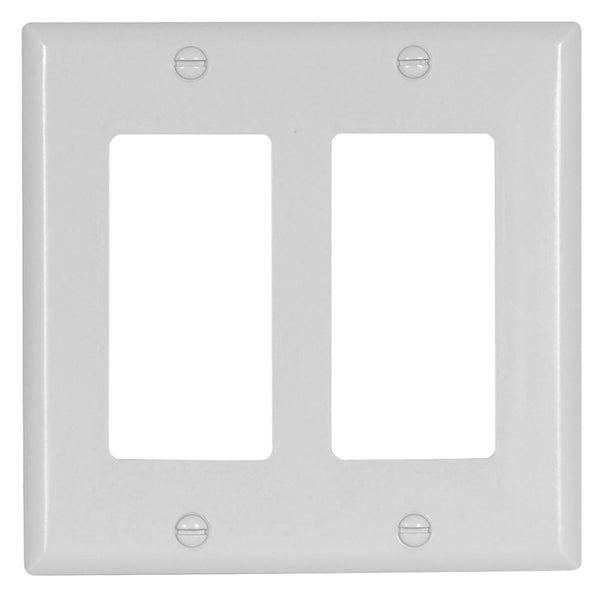 EATON 2152W-BOX Wallplate, 4-1/2 in L, 4.56 in W, 2 -Gang, Thermoset, White, High-Gloss