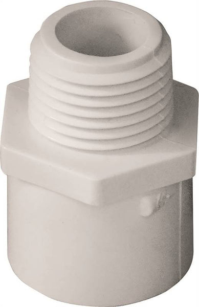 LASCO 436005BC Pipe Adapter, 1/2 in, MPT x Slip, PVC, White, SCH 40 Schedule, 600 psi Pressure