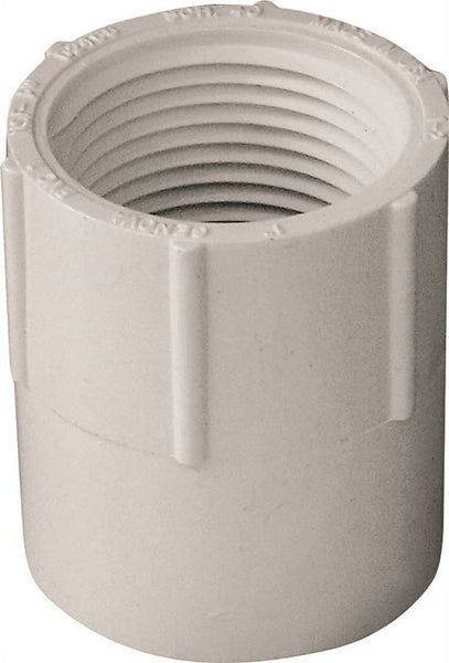 LASCO 435010BC Pipe Adapter, 1 in, Slip x FPT, PVC, White, SCH 40 Schedule, 450 psi Pressure