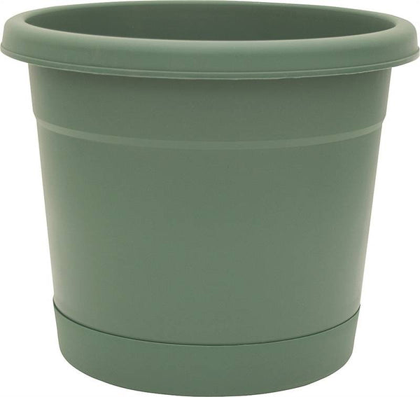 Southern Patio RN1207OG Riverland Planter with Saucer, 12 in Dia, Round, Poly Resin, Olive Green, Matte