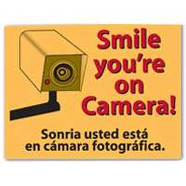 Centurion SIGN SMILE Shoplifting Sign, Rectangular, Smile you're On Camera!, Red Legend, Yellow Background, Plastic