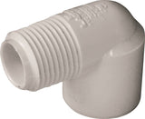 LASCO 410005BC Pipe Elbow, 1/2 in, MNPT x Slip, 90 deg Angle, PVC, White, SCH 40 Schedule