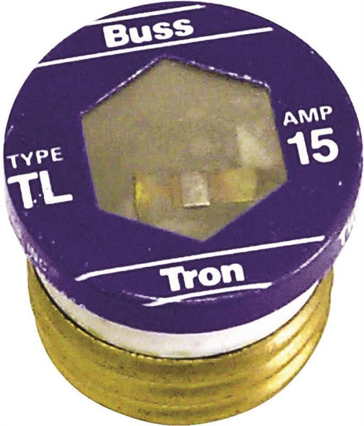 Bussmann BP/TL-15 Plug Fuse, 15 A, 125 V, 10 kA Interrupt, Plastic Body, Time Delay Fuse