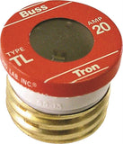 Bussmann BP/TL-20 Plug Fuse, 20 A, 125 V, 10 kA Interrupt, Plastic Body, Time Delay Fuse