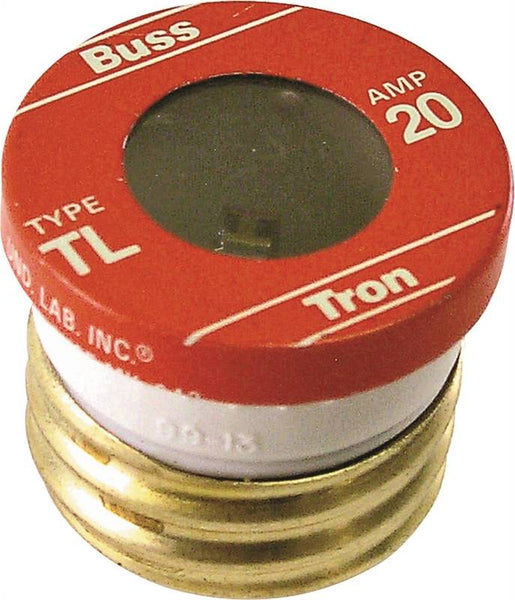 Bussmann BP/TL-20 Plug Fuse, 20 A, 125 V, 10 kA Interrupt, Plastic Body, Time Delay Fuse