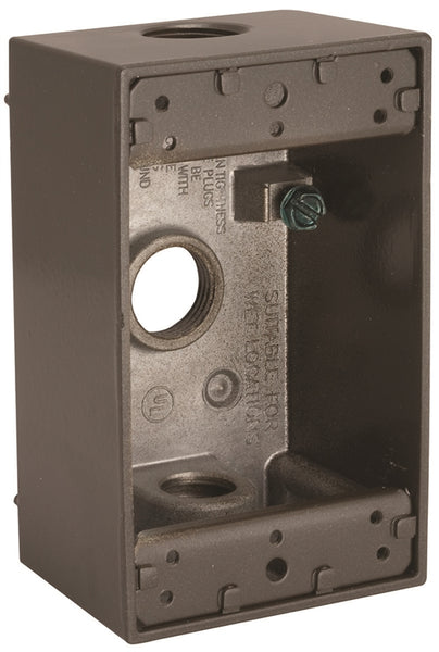 HUBBELL 5320-2 Weatherproof Box, 3 -Outlet, 1 -Gang, Aluminum, Bronze, Powder-Coated