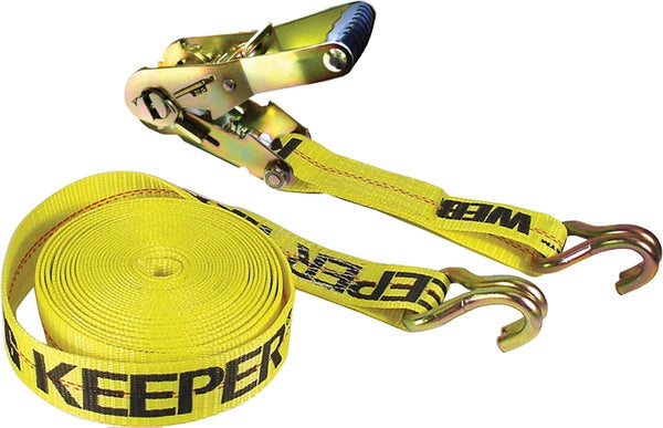 KEEPER 04622 Tie-Down, 2 in W, 27 ft L, Polyester, Yellow, 3333 lb, J-Hook End Fitting