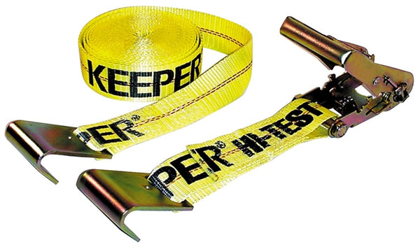 KEEPER 04623 Tie-Down, 2 in W, 27 ft L, Polyester, Yellow, 3333 lb, Hook End Fitting