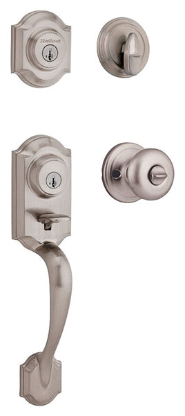 Kwikset 95530-018 Handleset, 2 Grade, Satin Nickel, 2-3/8 x 2-3/4 in Backset, KW1 Keyway, 1-3/4 in Thick Door