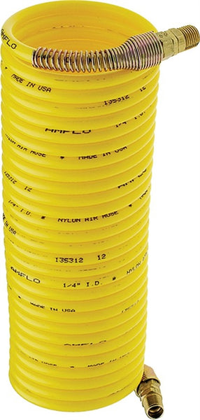 Amflo 4-25E-RET Air Hose, 1/4 in OD, 25 ft L, MNPT, 200 psi Pressure, Nylon, Yellow