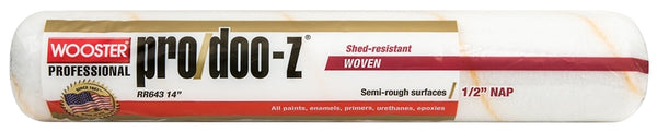 WOOSTER RR643-14 Paint Roller Cover, 1/2 in Thick Nap, 14 in L, Fabric Cover, White