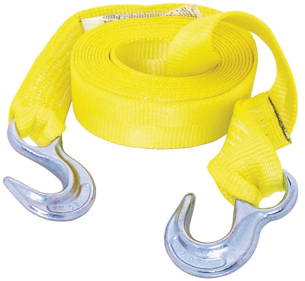 KEEPER 02815 Emergency Tow Strap, 12,000 lb, 2 in W, 15 ft L, Hook End, Polyester, Yellow