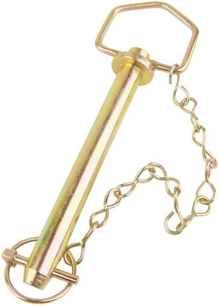 SpeeCo S07106200 Hitch Pin with Chain, 1-1/8 in Dia Pin, 6-1/4 in OAL, Steel, Yellow Zinc Dichromate