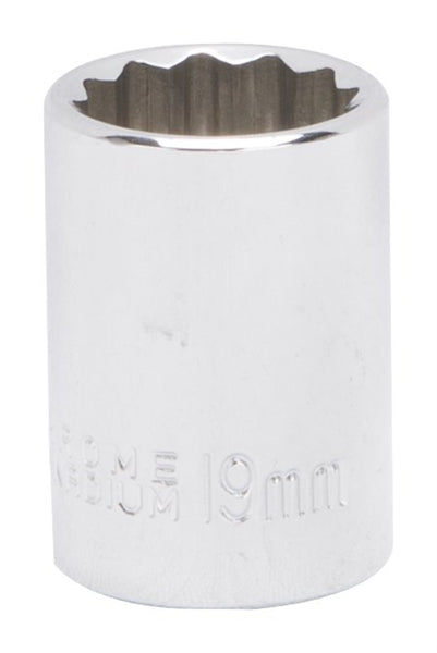 Vulcan MT6530224 Drive Socket, 19 mm Socket, 1/2 in Drive, 12-Point, Chrome Vanadium Steel, Chrome