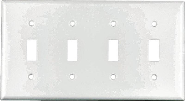 Eaton Wiring Devices 2154W-BOX Wallplate, 4-1/2 in L, 8.19 in W, 4 -Gang, Thermoset, White, High-Gloss
