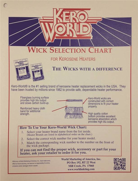 Kero World WC-2 Kerosene Heater Wick Chart