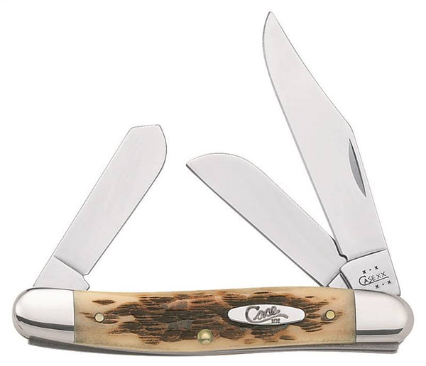 CASE 00128 Folding Pocket Knife, 2.92 in Clip, 2.15 in Sheep Foot, 1.9 in Spey L Blade, Stainless Steel Blade, 3-Blade