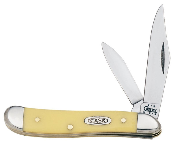 CASE 030 Folding Pocket Knife, 2.1 in Clip, 1.53 in Pen L Blade, Chrome Vanadium Steel Blade, 2-Blade, Yellow Handle