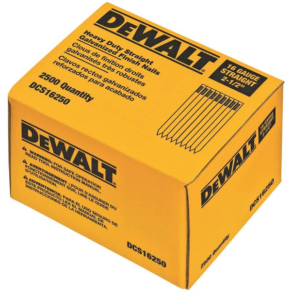 DeWALT DCS16250 Finish Nail, 2-1/2 in L, 16 Gauge, Steel, Galvanized, Brad Head, Smooth Shank