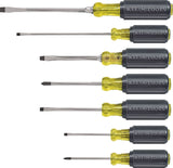 KLEIN TOOLS 85076 General Purpose Screwdriver Set, 7-Piece, Steel, Chrome, Black, Specifications: Round, Square Shank