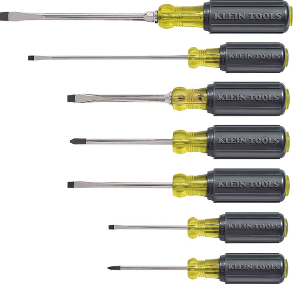 KLEIN TOOLS 85076 General Purpose Screwdriver Set, 7-Piece, Steel, Chrome, Black, Specifications: Round, Square Shank