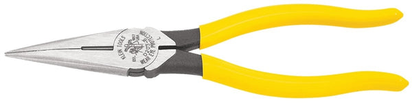 KLEIN TOOLS D203-8 Nose Plier, 8-7/16 in OAL, 1-1/4 in Jaw Opening, Yellow Handle, Dipped Handle, 1 in W Jaw