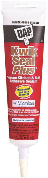 DAP 18539 Adhesive Sealant, Biscuit, 24 hr Curing, -20 to 180 deg F, 5.5 oz Tube