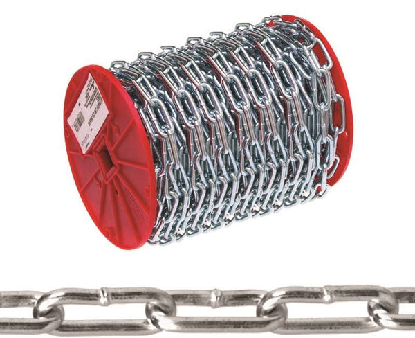 Campbell 0726827 Straight Link Coil Chain, #2, 125 ft L, 310 lb Working Load, Steel, Zinc