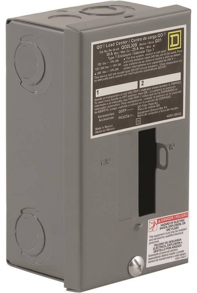 Square D QO QO2L30SCP Load Center, 30 A, 2 -Space, 2 -Circuit, Main Lug, NEMA 1 Enclosure, Plug Mounting, Gray