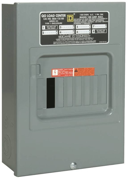 Square D QO QO612L100SCP Load Center, 100 A, 6 -Space, 12 -Circuit, Main Lug, NEMA 1 Enclosure, Plug Mounting