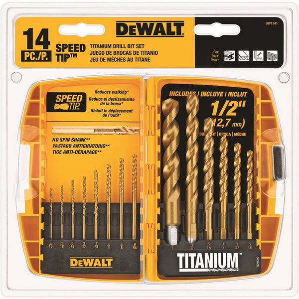 DeWALT DW1341 Drill Bit Set, Speed Tip, 14-Piece, Steel, Titanium