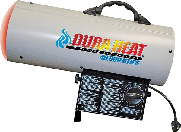 Dura Heat GFA40 Forced Air Heater, 20 lb Fuel Tank, Liquid Propane, 40000 Btu, 1000 sq-ft Heating Area, White