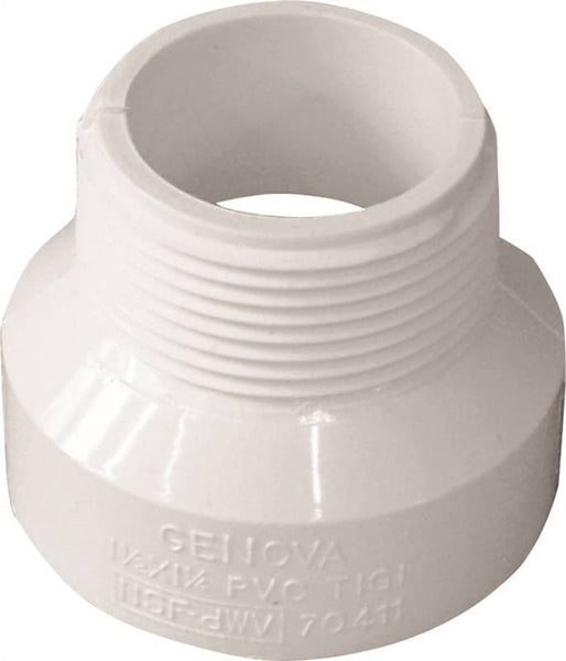 IPEX 192860 Pipe Adapter, 1-1/2 x 1-1/4 in, MNPT x Hub, PVC, White, SCH 40 Schedule