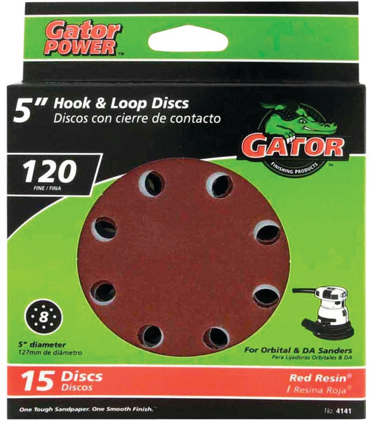 Gator 4141 Sanding Disc, 5 in Dia, 120 Grit, Fine, Aluminum Oxide Abrasive, Vented