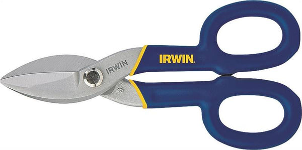 IRWIN 22007 Tinner Snip, 7 in OAL, 1-1/2 in L Cut, Curved, Straight Cut, Steel Blade, Double-Dipped Handle