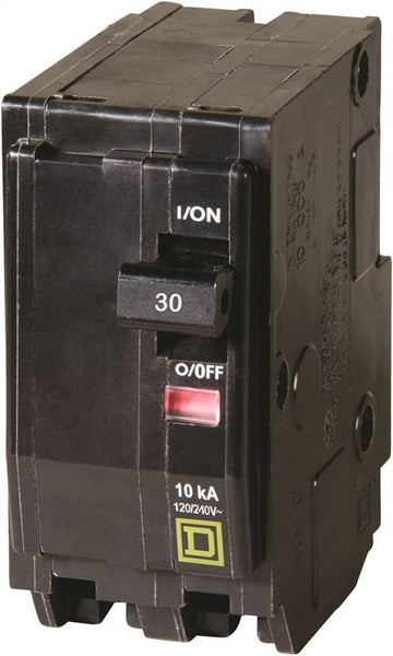 Square D QO QO230C Circuit Breaker, Mini, 30 A, 2 -Pole, 120/240 VAC, 48 VDC, Plug Mounting, Black