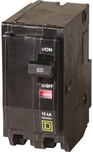 Square D QO QO260C Circuit Breaker, Mini, 60 A, 2 -Pole, 120/240 VAC, 48 VDC, Plug Mounting, Black