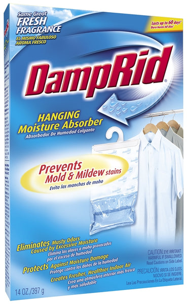 DampRid FG80 Hanging Moisture Absorber, 14 oz Pouch, Solid, Fresh Scent