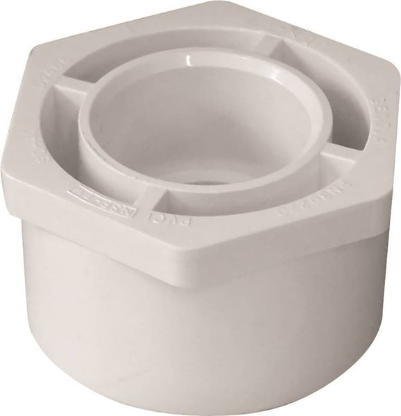 LASCO 437249BC Reducing Bushing, 2 x 1 in, Spigot x Slip, PVC, White, SCH 40 Schedule