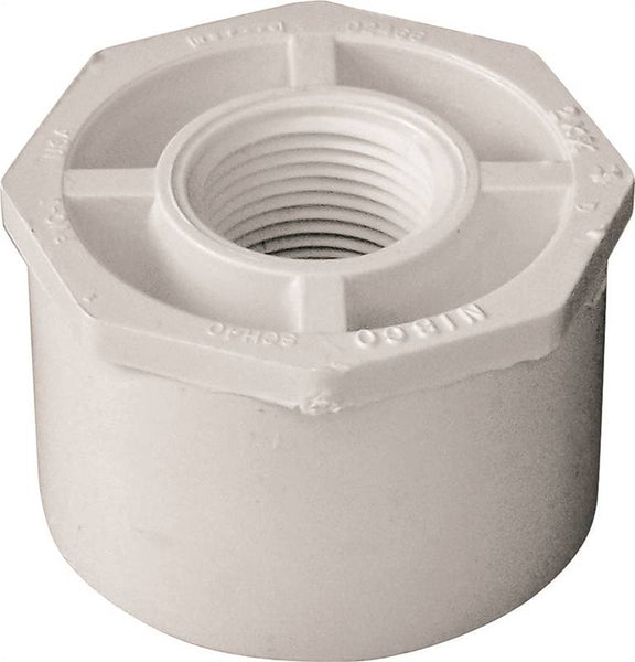 LASCO 438248BC Reducing Bushing, 2 x 3/4 in, Spigot x FNPT, PVC, White, SCH 40 Schedule