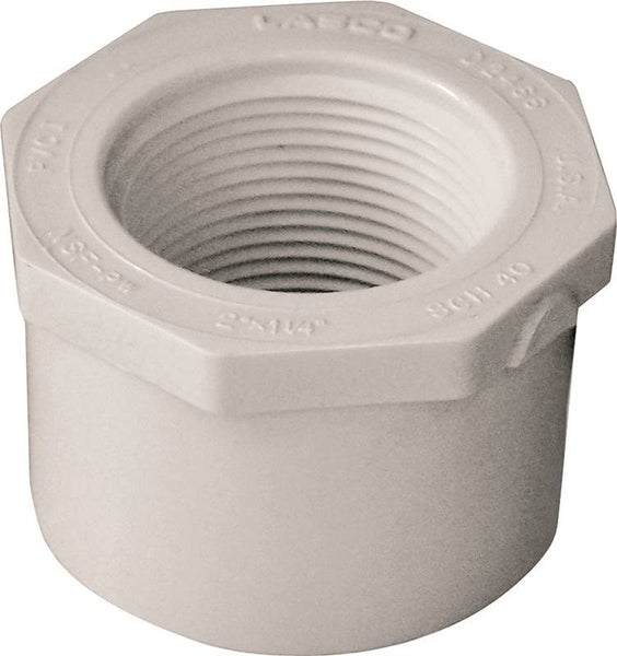 LASCO 438250BC Reducing Bushing, 2 x 1-1/4 in, Spigot x FNPT, PVC, White, SCH 40 Schedule